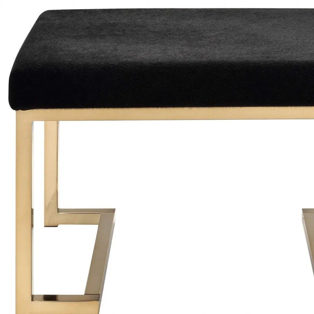 24" Black Polyester and Gold Ottoman HomeRoots