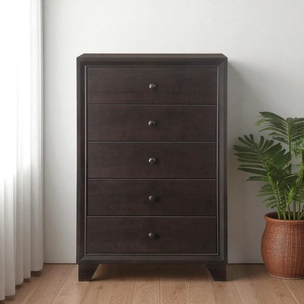 31" Espresso Solid Wood Five Drawer Dresser HomeRoots