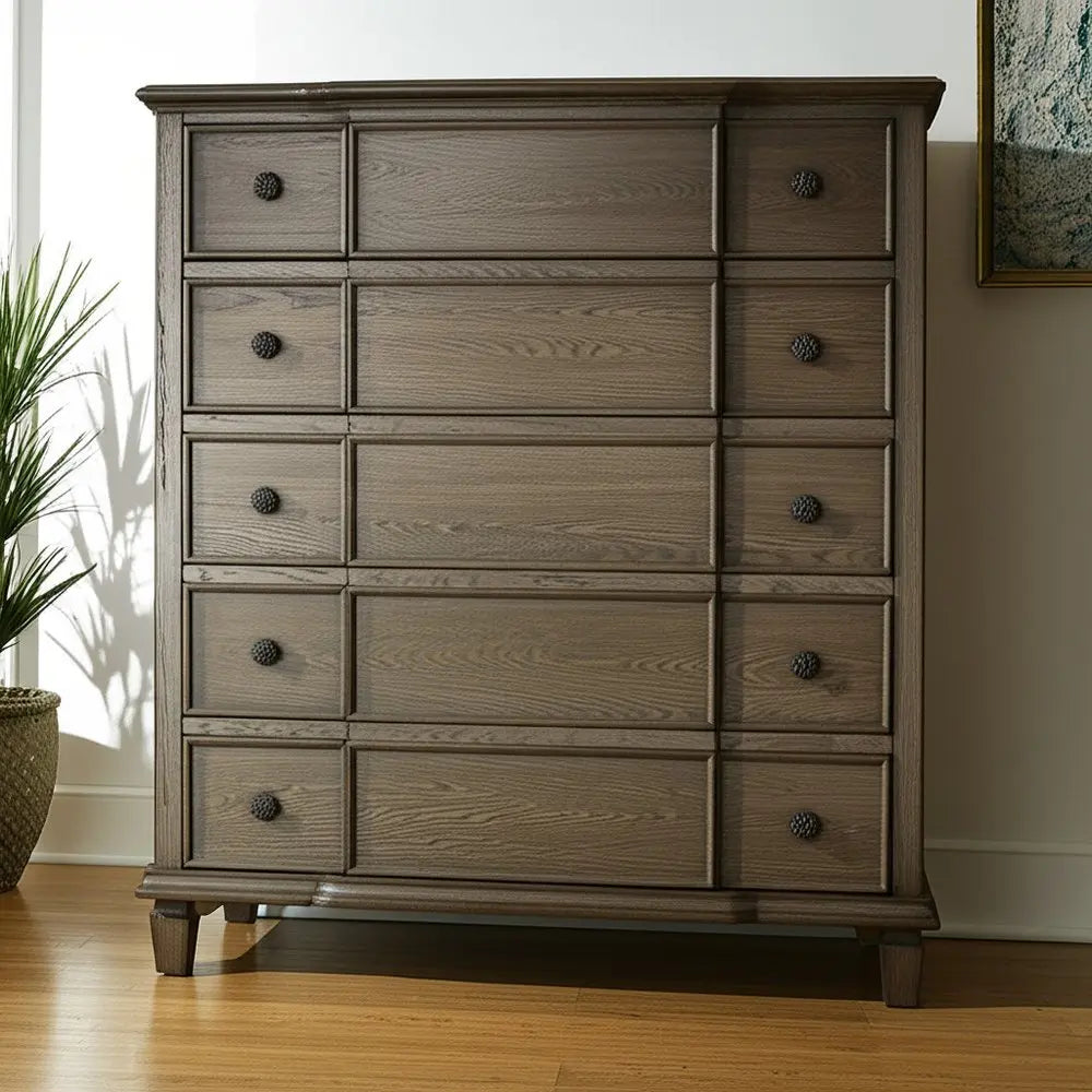 60" Dark Brown Solid Wood Nine Drawer Double Dresser HomeRoots