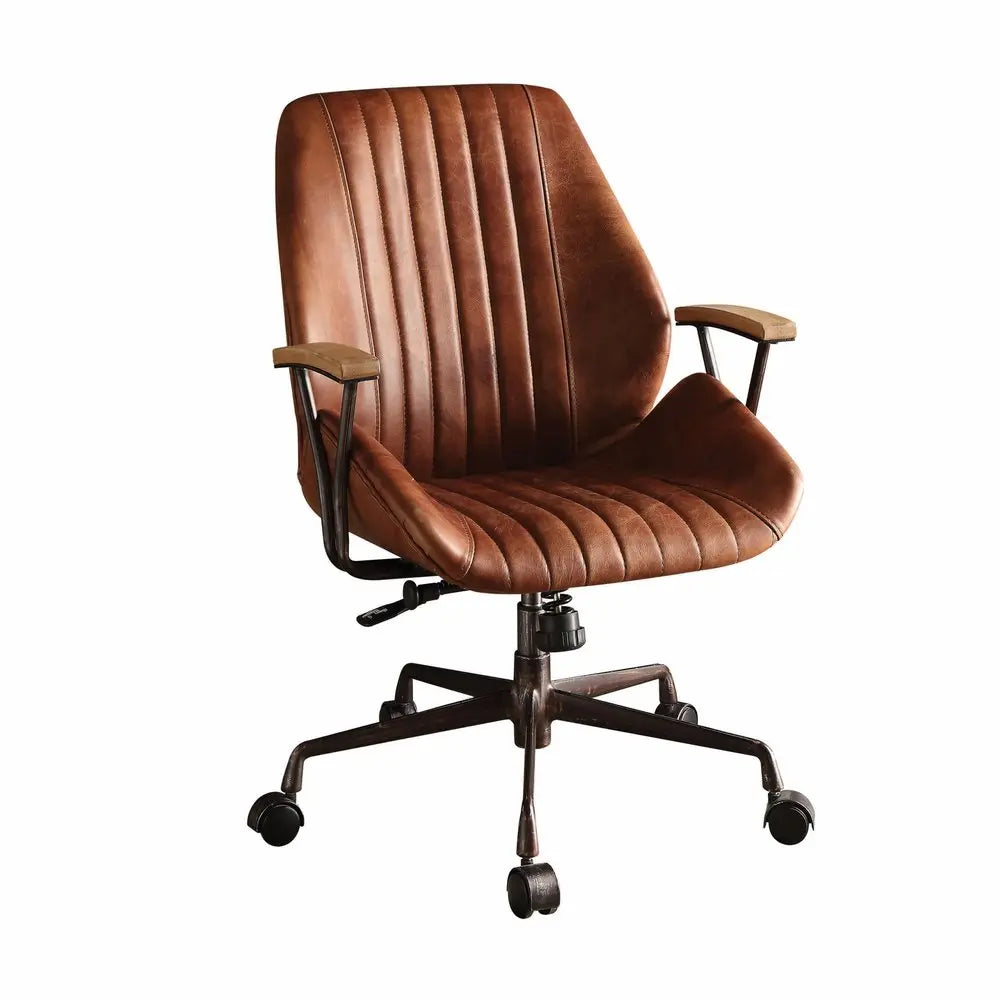 Brown Adjustable Swivel Leather Rolling Executive Office Chair HomeRoots