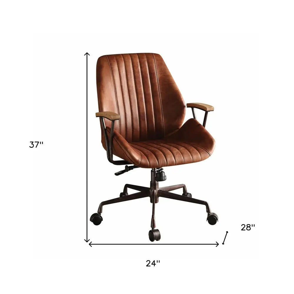 Brown Adjustable Swivel Leather Rolling Executive Office Chair HomeRoots