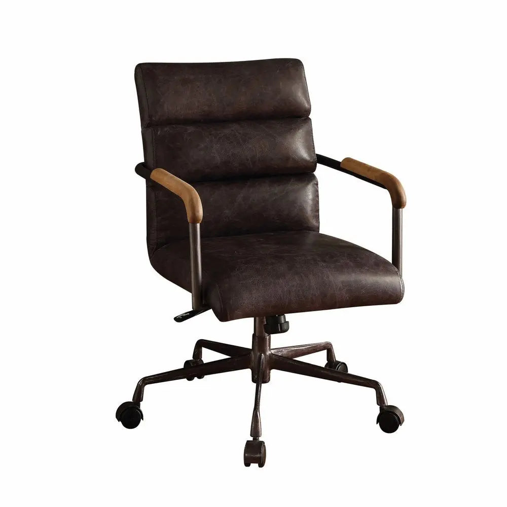Brown Adjustable Swivel Leather Rolling Executive Office Chair HomeRoots