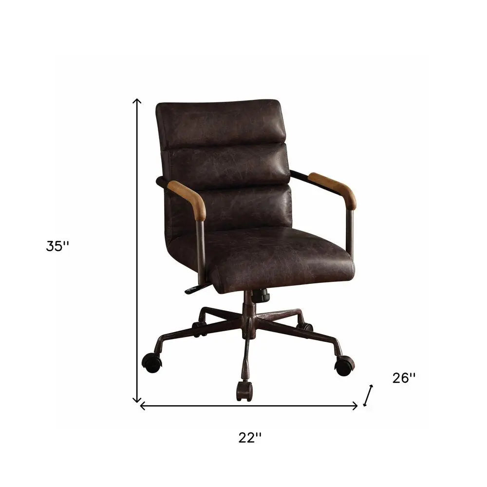Brown Adjustable Swivel Leather Rolling Executive Office Chair HomeRoots