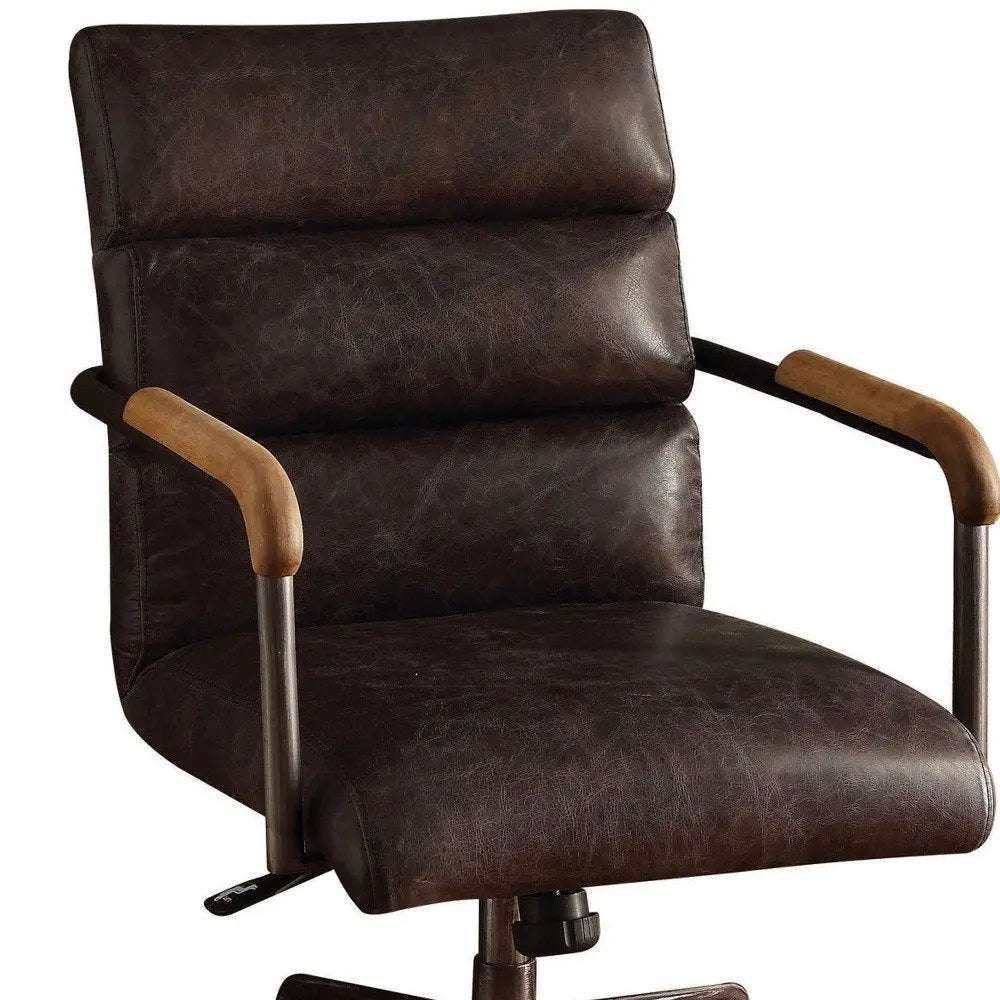 Brown Adjustable Swivel Leather Rolling Executive Office Chair HomeRoots