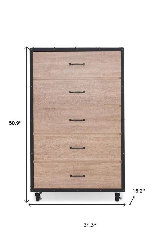 31" Oak Wood Five Drawer Dresser HomeRoots