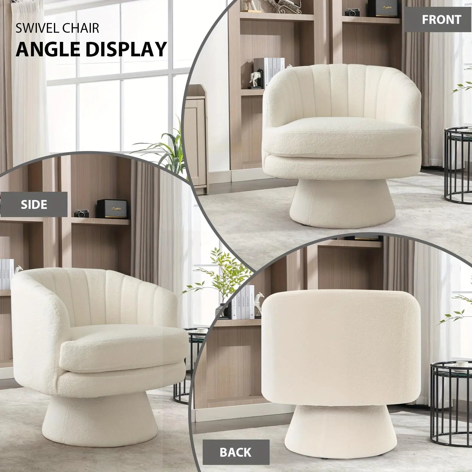 29" Modern Beige Swivel Accent Chair with Cozy Teddy Fabric and Channel Design - NOVA - HOME - FURNITURE