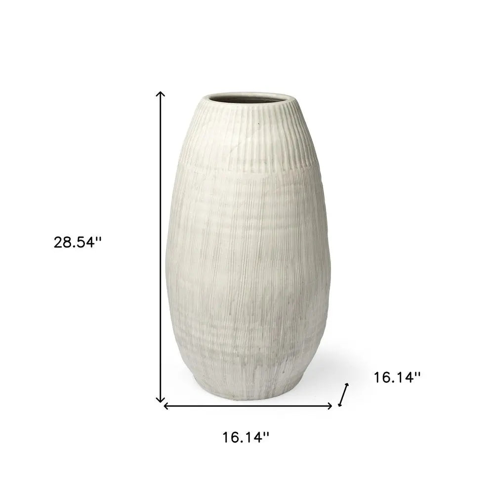 29" White Cylinder Ceramic Floor Vase - NOBLE HOME INTERIORS