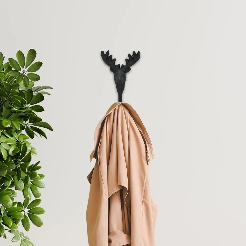 3" Black Cast Iron Deer Stag Wall Hook - NOBLE HOME INTERIORS