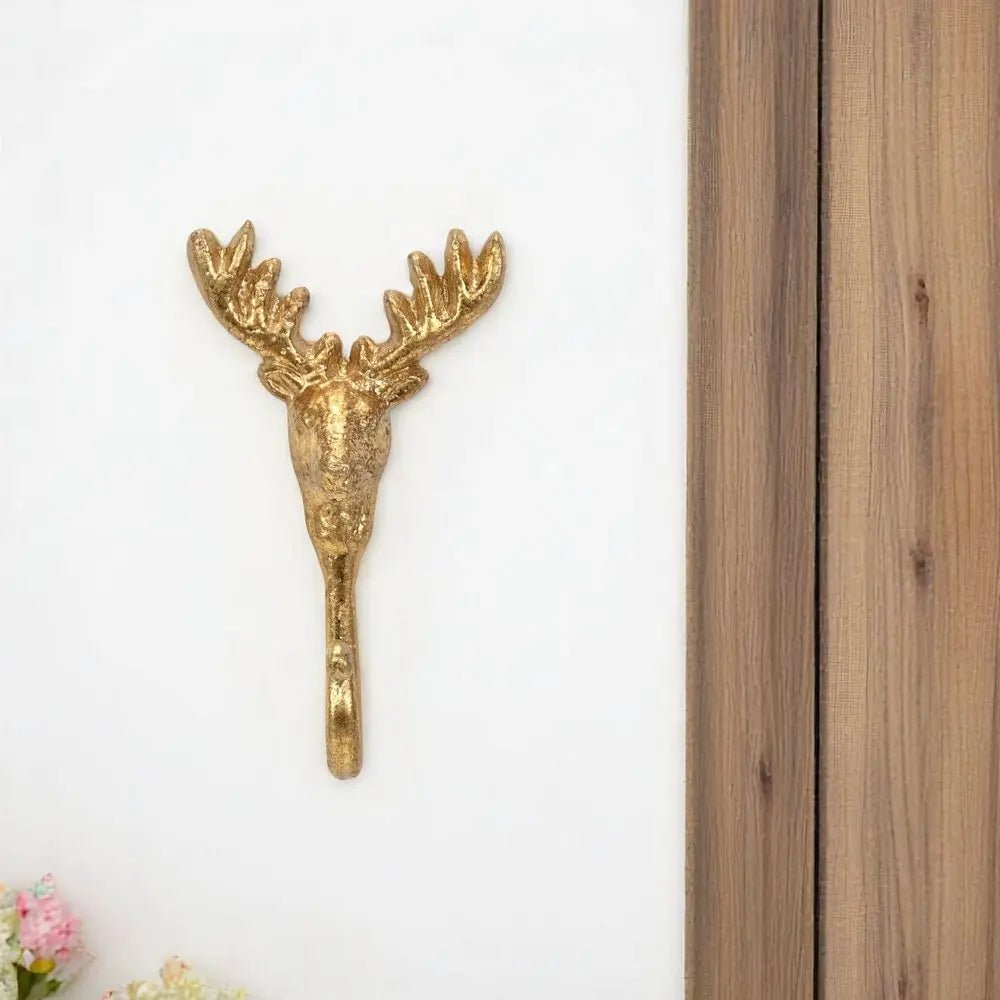 3" Gold Cast Iron Deer Stag Wall Hook - NOBLE HOME INTERIORS
