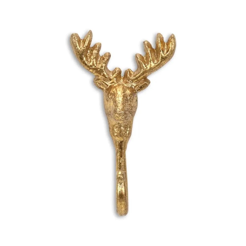 3" Gold Cast Iron Deer Stag Wall Hook - NOBLE HOME INTERIORS