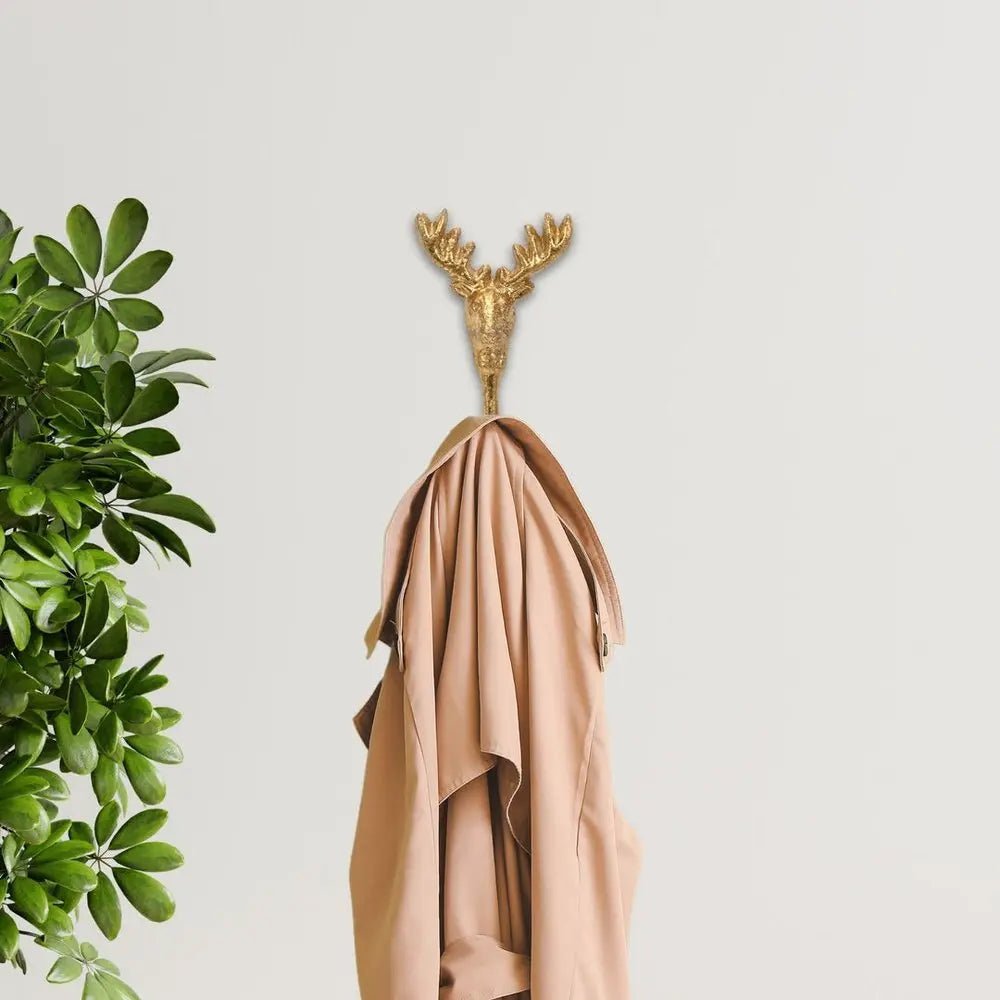 3" Gold Cast Iron Deer Stag Wall Hook - NOBLE HOME INTERIORS