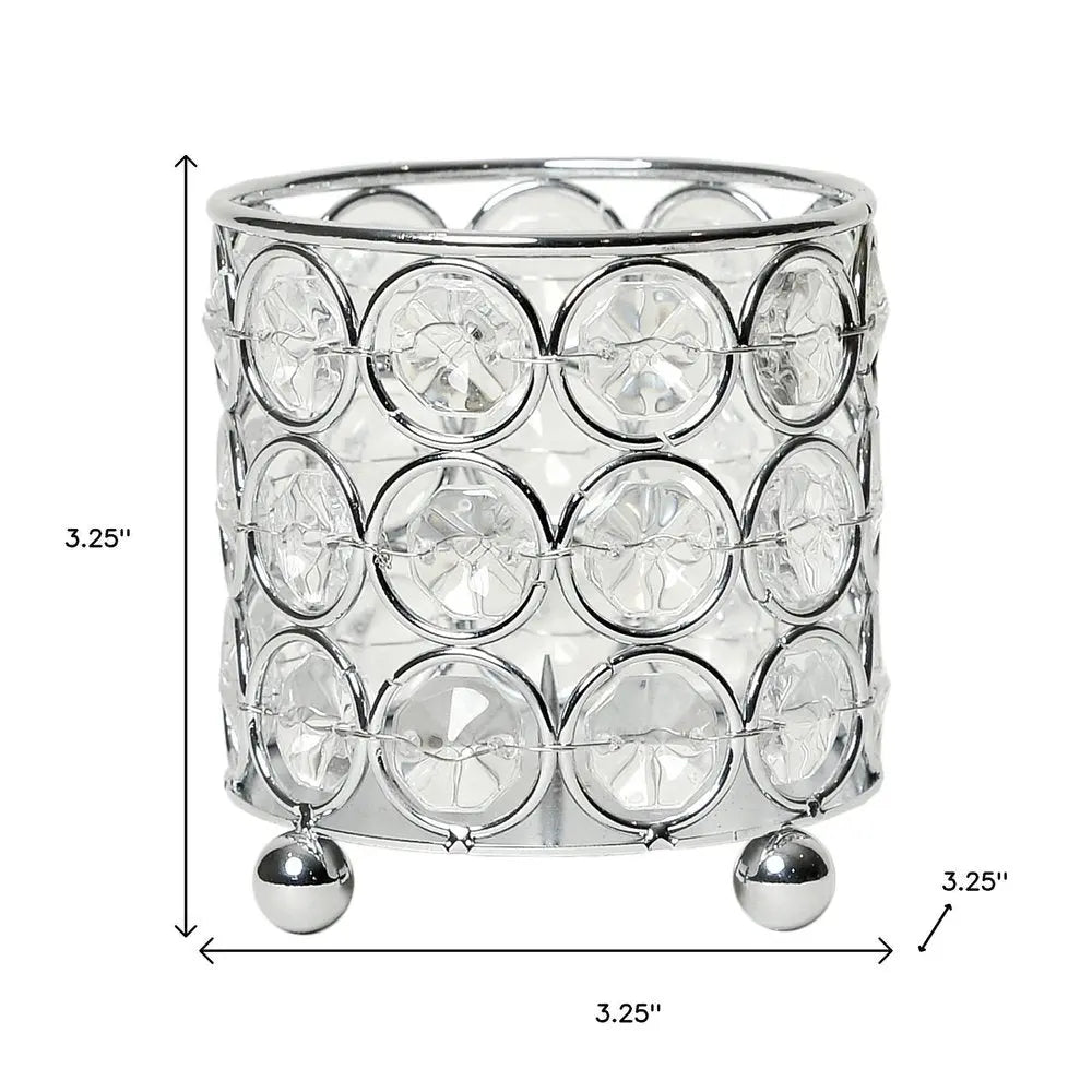 3" Silver And Clear Faux Crystal And Metal Cylinder Table Vase - NOBLE HOME INTERIORS