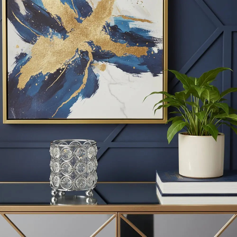 3" Silver And Clear Faux Crystal And Metal Cylinder Table Vase - NOBLE HOME INTERIORS