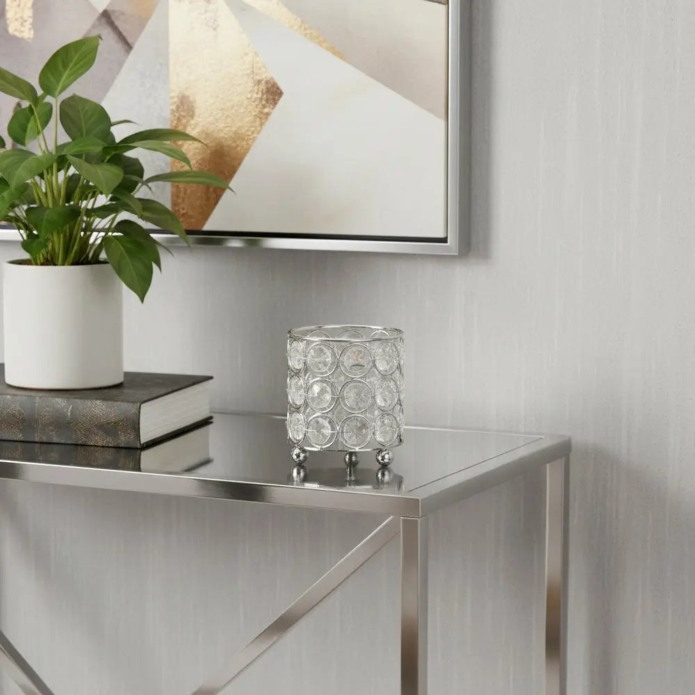 3" Silver And Clear Faux Crystal And Metal Cylinder Table Vase - NOBLE HOME INTERIORS