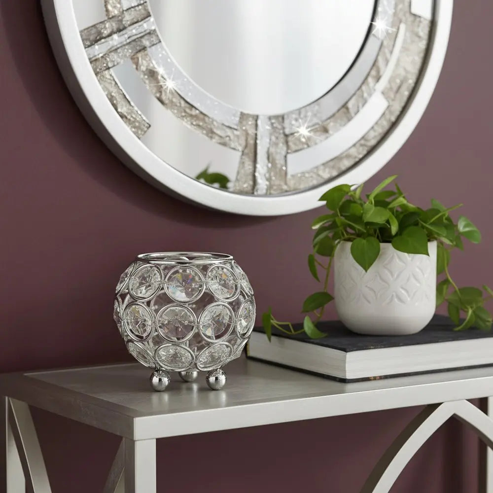 3" Silver And Clear Faux Crystal And Metal Oval Table Vase - NOBLE HOME INTERIORS