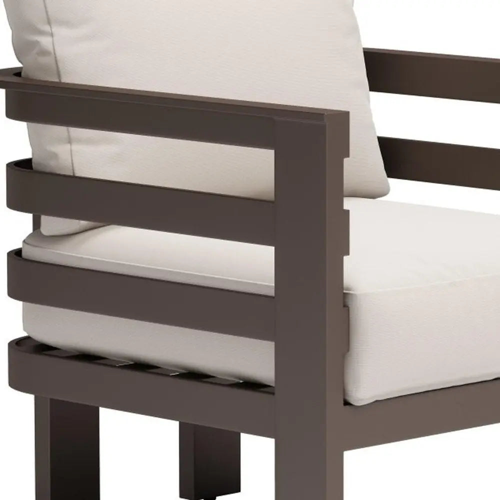 30" Brown Aluminum Outdoor Arm Chair with White Cushion - NOBLE HOME INTERIORS