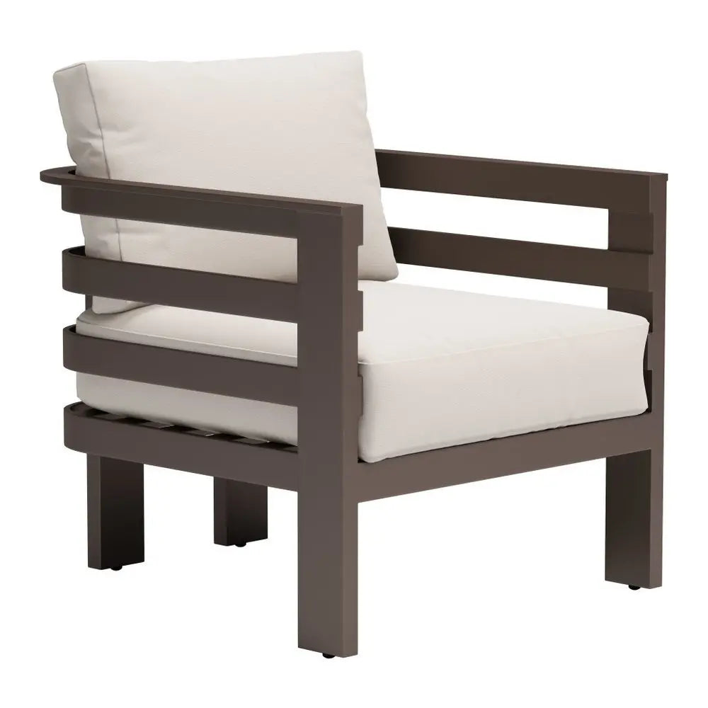 30" Brown Aluminum Outdoor Arm Chair with White Cushion - NOBLE HOME INTERIORS