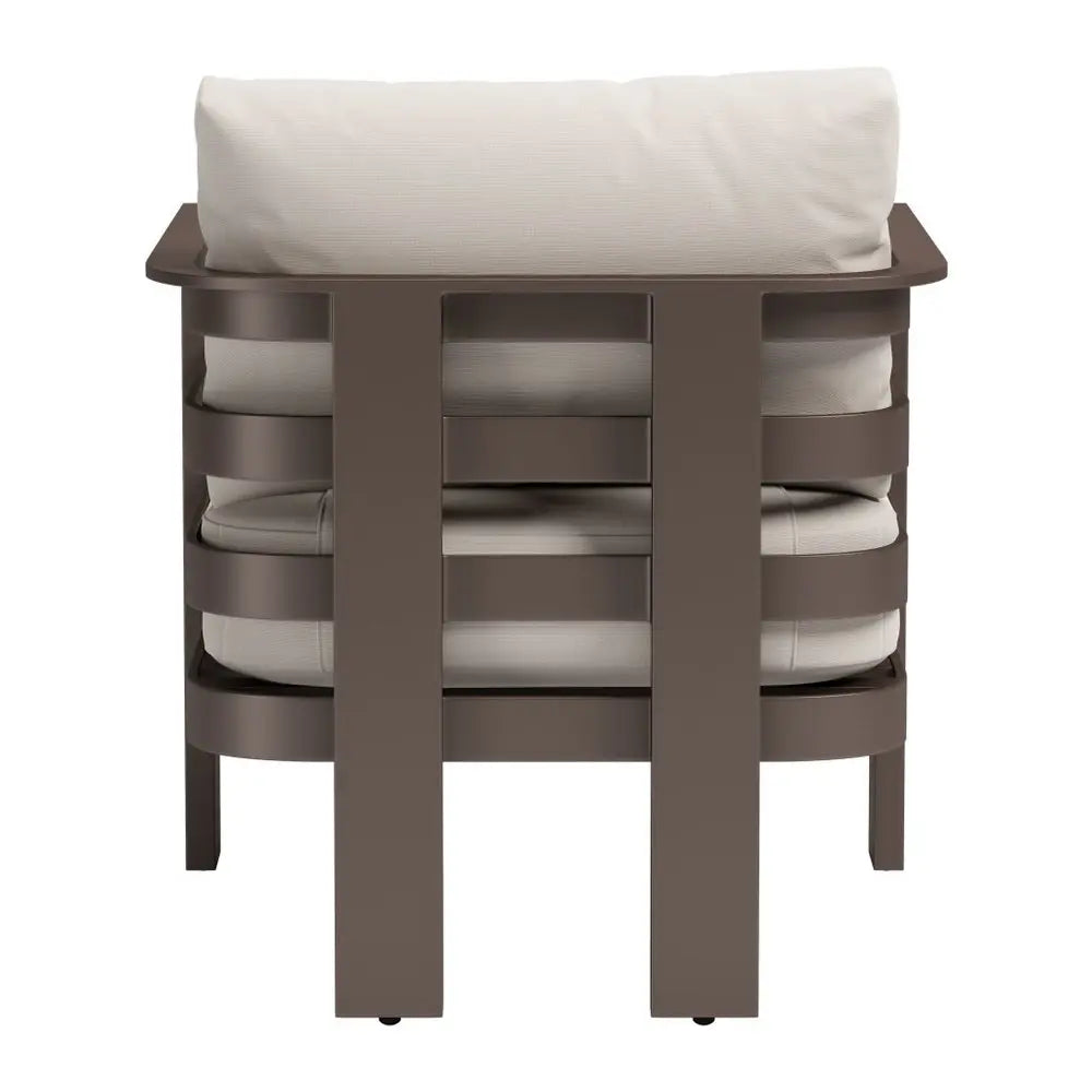 30" Brown Aluminum Outdoor Arm Chair with White Cushion - NOBLE HOME INTERIORS