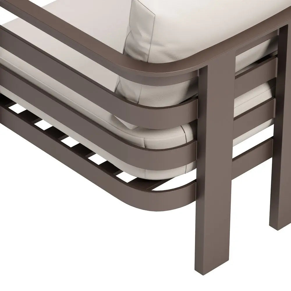 30" Brown Aluminum Outdoor Arm Chair with White Cushion - NOBLE HOME INTERIORS