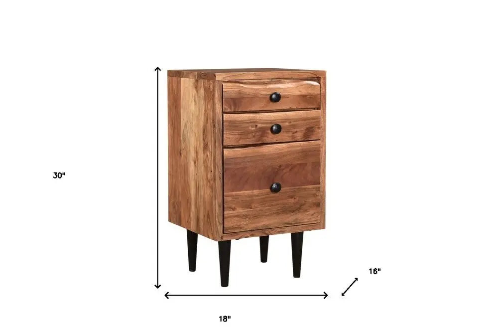30" Brown Solid Wood Three Drawers Filing Cabinet - NOBLE HOME INTERIORS