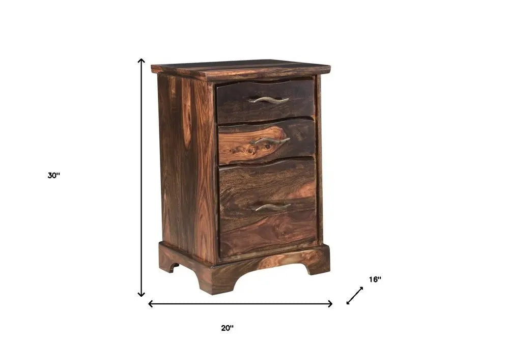 30" Dark Brown Solid Wood Three Drawers Filing Cabinet - NOBLE HOME INTERIORS