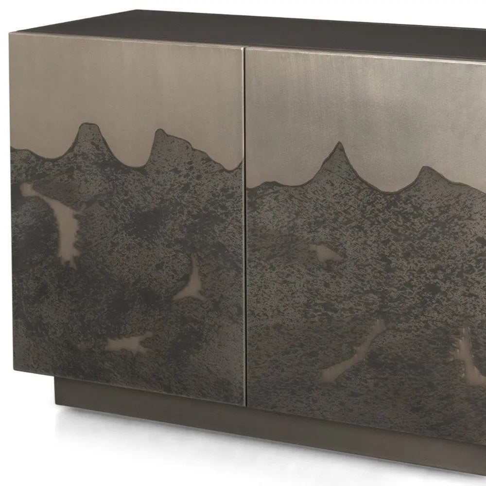 30" Gray Distressed Metal Textured Door Accent Cabinet With Two Doors - NOBLE HOME INTERIORS