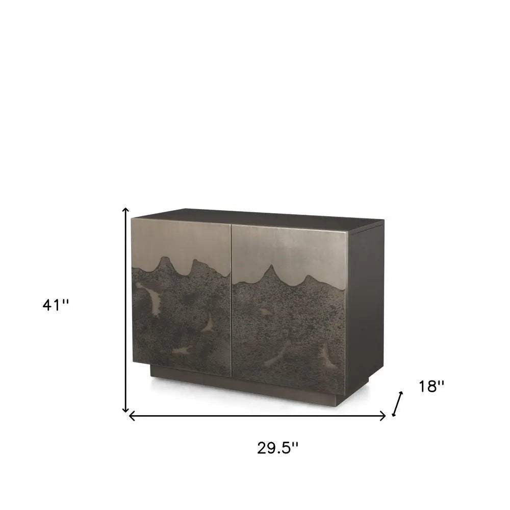 30" Gray Distressed Metal Textured Door Accent Cabinet With Two Doors - NOBLE HOME INTERIORS