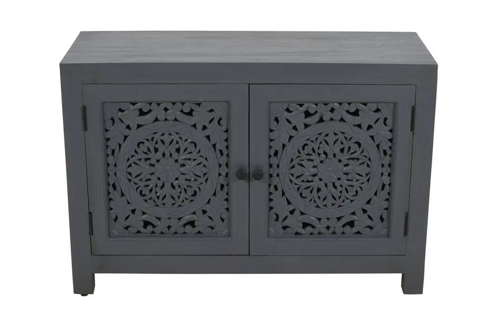 30" Gray Distressed Solid Wood Textured Door Accent Cabinet With Two Doors - NOVA HOME FURNITURE