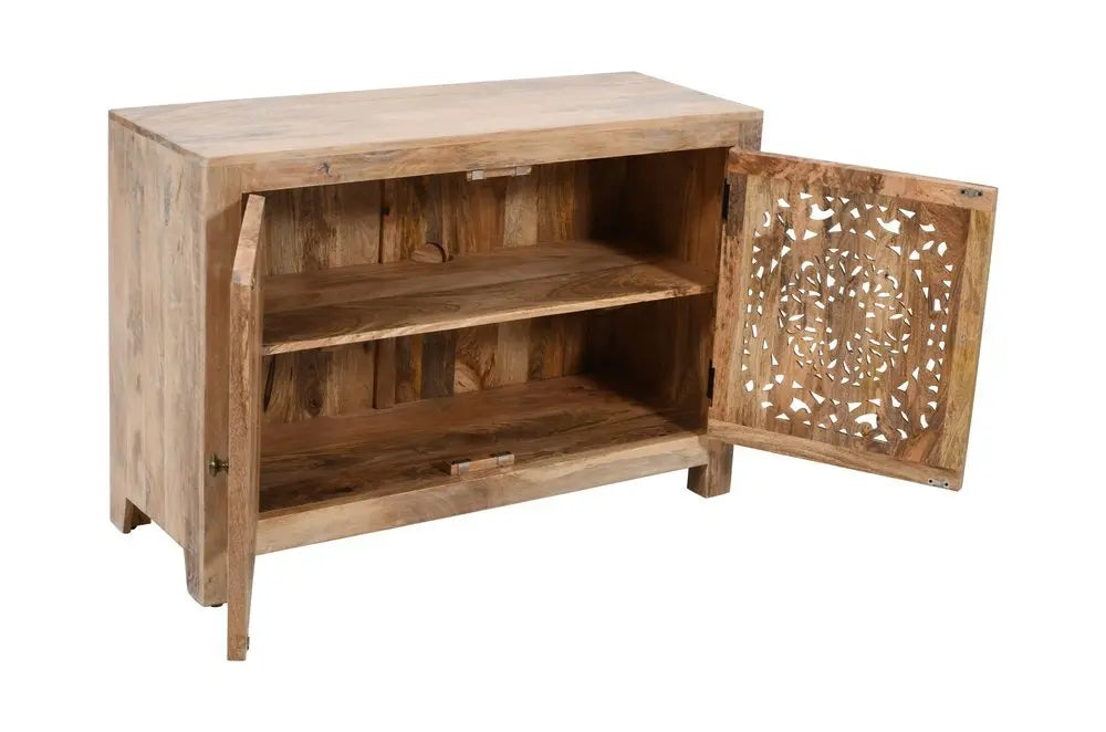 30" Natural Solid Wood Textured Door Accent Cabinet With Two Doors - NOVA HOME FURNITURE