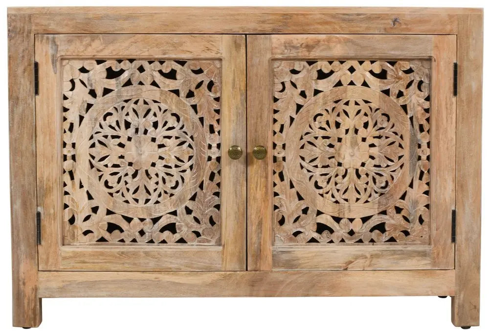 30" Natural Solid Wood Textured Door Accent Cabinet With Two Doors - NOVA HOME FURNITURE