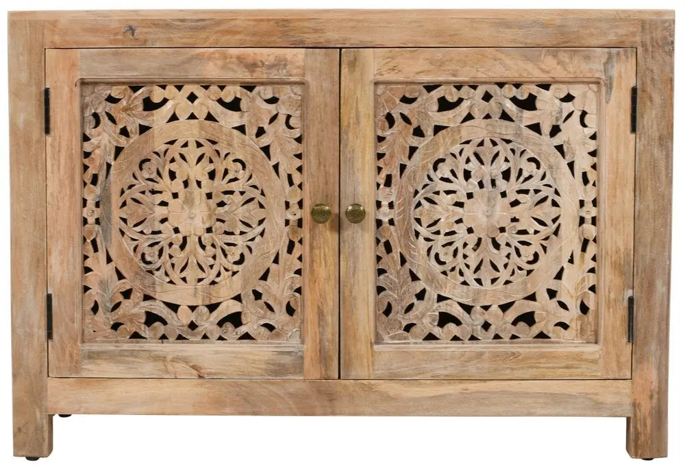 30" Natural Solid Wood Textured Door Accent Cabinet With Two Doors - NOVA HOME FURNITURE