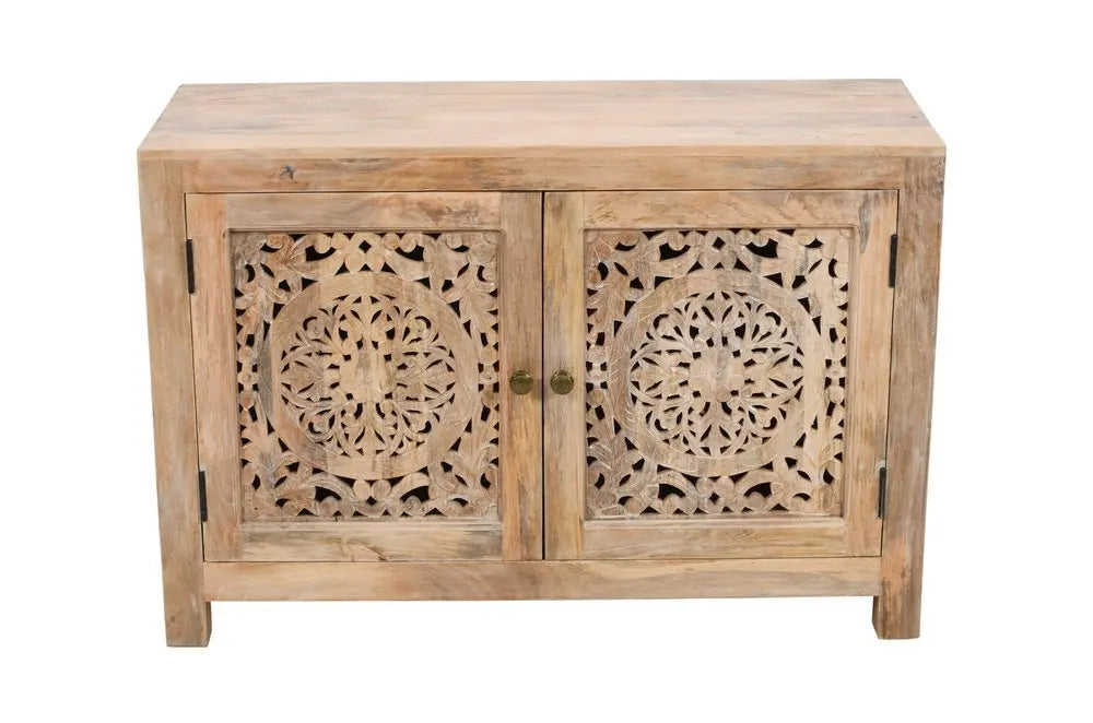 30" Natural Solid Wood Textured Door Accent Cabinet With Two Doors - NOVA HOME FURNITURE