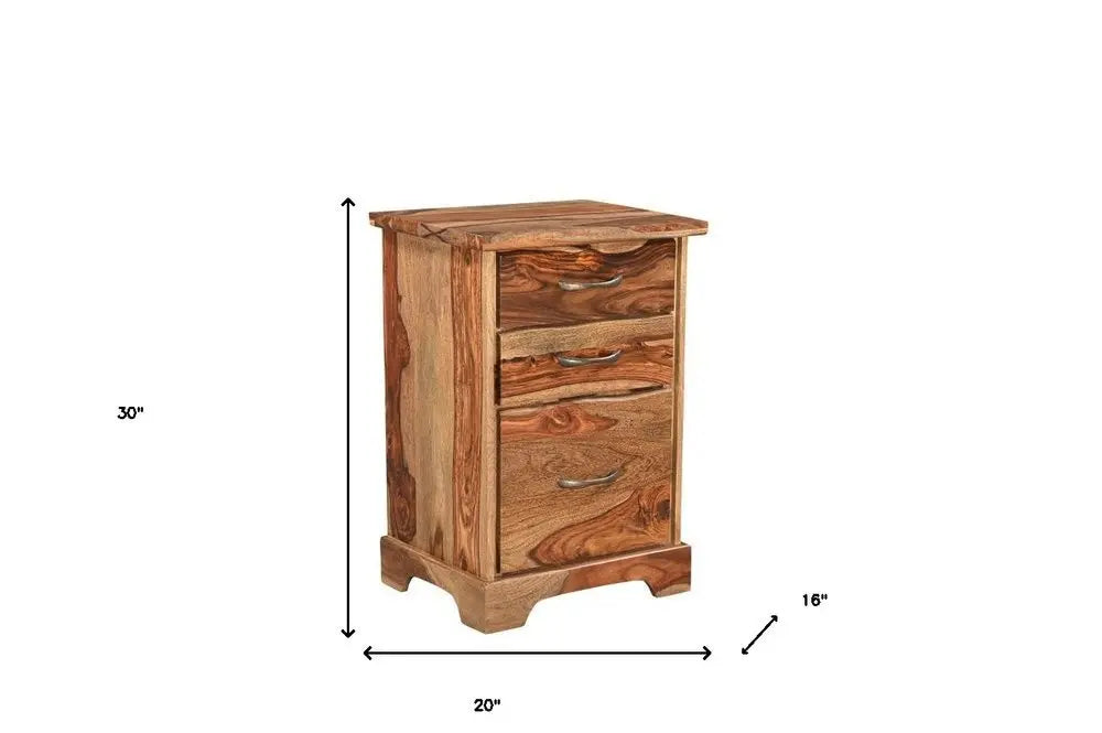 30" Natural Solid Wood Three Drawers Filing Cabinet - NOBLE HOME INTERIORS
