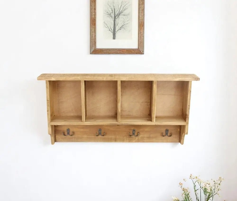 30" Natural Wood Four Hook Wall Mount Coat Rack - NOBLE HOME INTERIORS