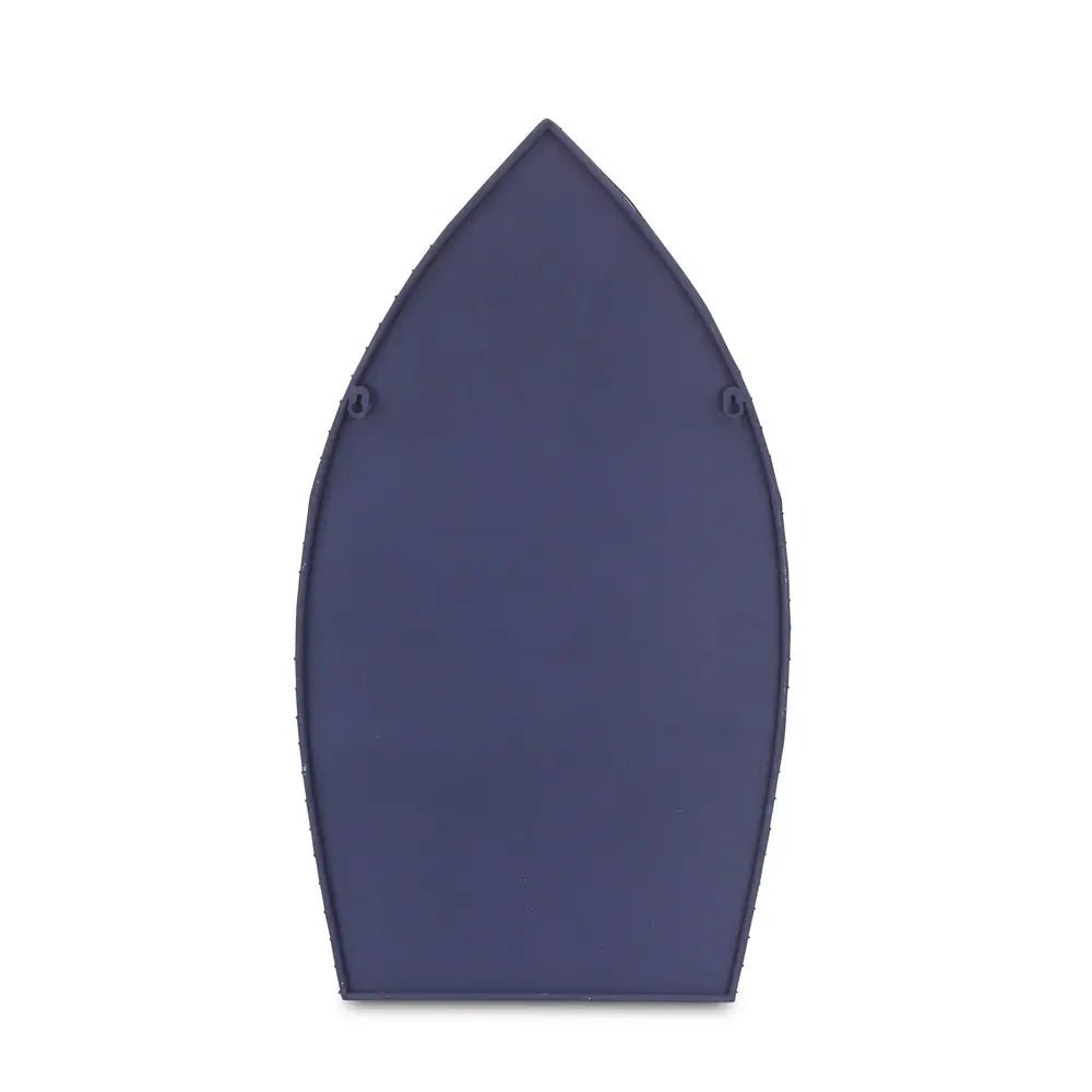 30" Navy Blue And White Metal and Wood Boat Shaped Bookcase - NOBLE HOME INTERIORS