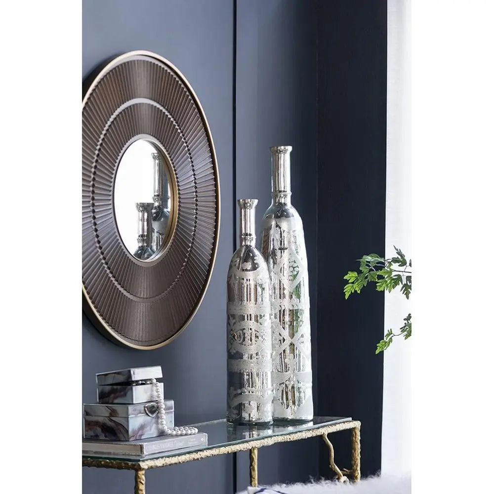 30" Silver Floral Round Glass Table Vase - NOBLE HOME INTERIORS