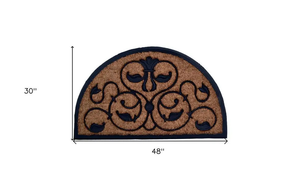 30" X 48" Beige and Black Rubber and Coir Outdoor Semi Circle Door Mat - NOBLE HOME INTERIORS