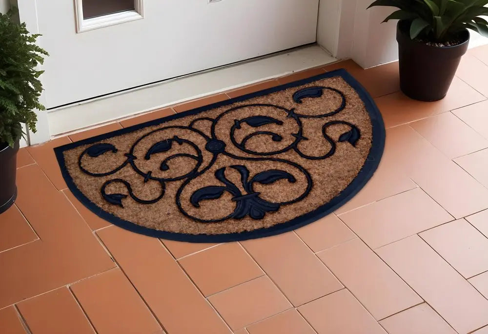 30" X 48" Beige and Black Rubber and Coir Outdoor Semi Circle Door Mat - NOBLE HOME INTERIORS