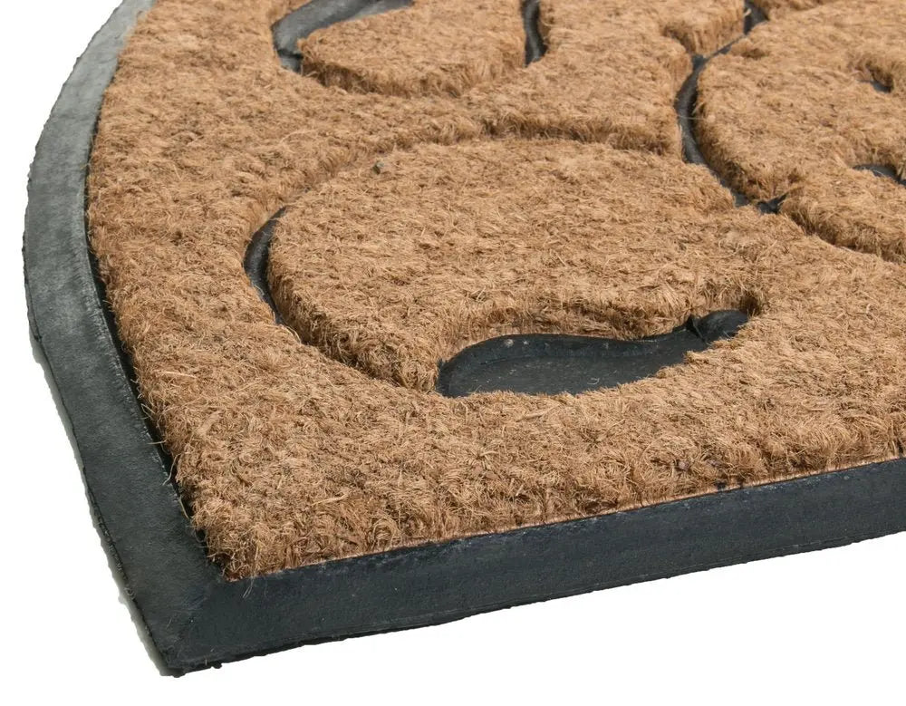 30" X 48" Beige and Black Rubber and Coir Outdoor Semi Circle Door Mat - NOBLE HOME INTERIORS
