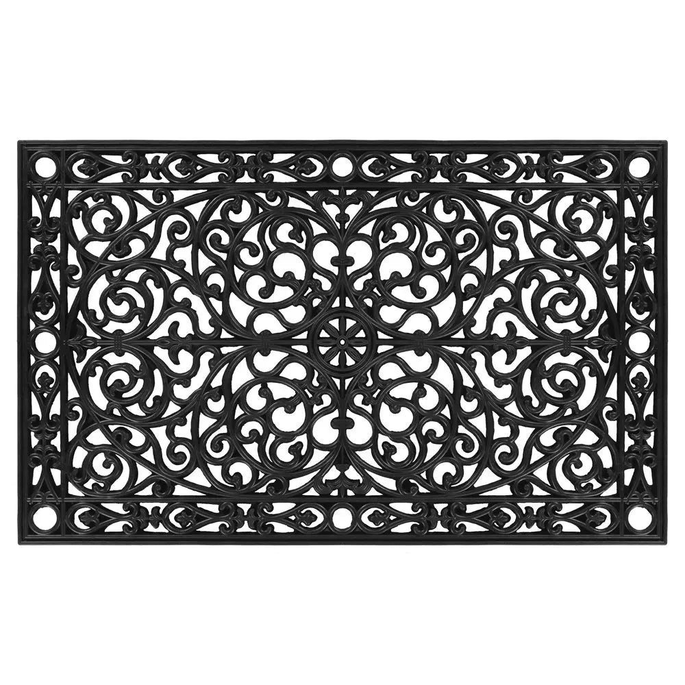30" X 48" Black Rubber Scrollwork Outdoor Door Mat - NOBLE HOME INTERIORS