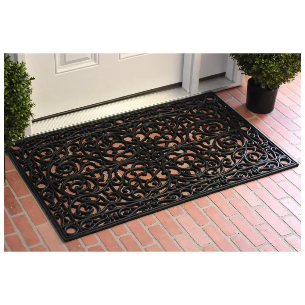 30" X 48" Black Rubber Scrollwork Outdoor Door Mat - NOBLE HOME INTERIORS