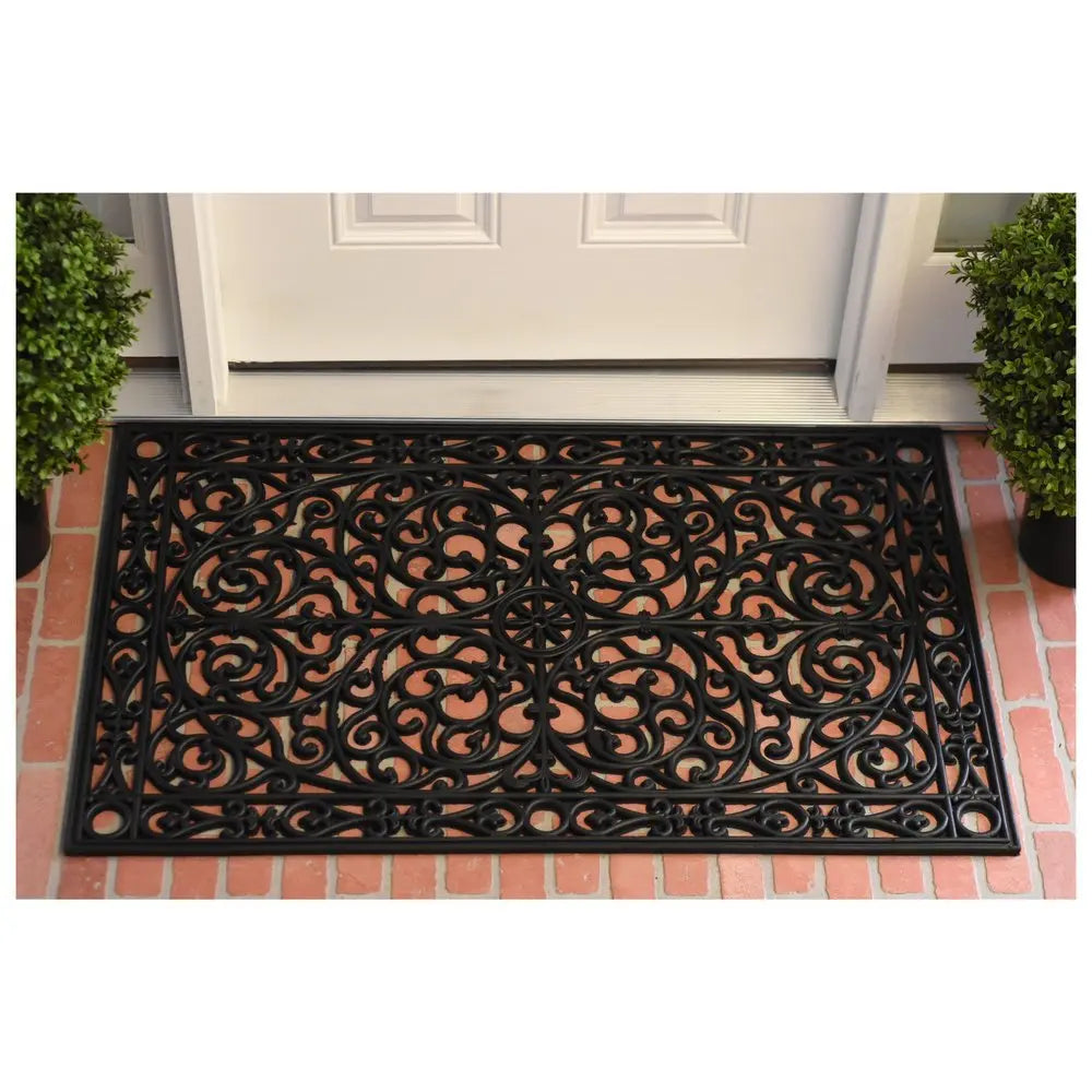 30" X 48" Black Rubber Scrollwork Outdoor Door Mat - NOBLE HOME INTERIORS