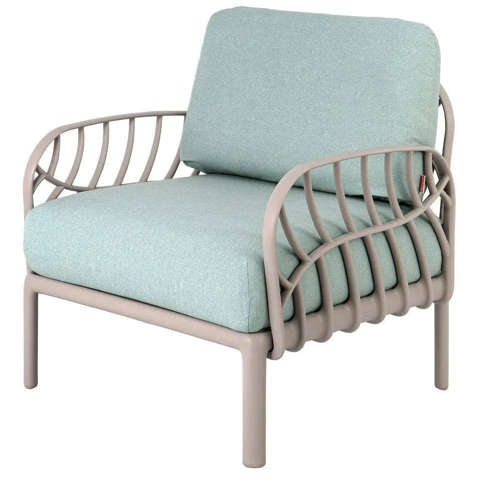 31" Gray Heavy Duty Plastic Outdoor Armchair With Sea Green Cushion - NOBLE HOME INTERIORS