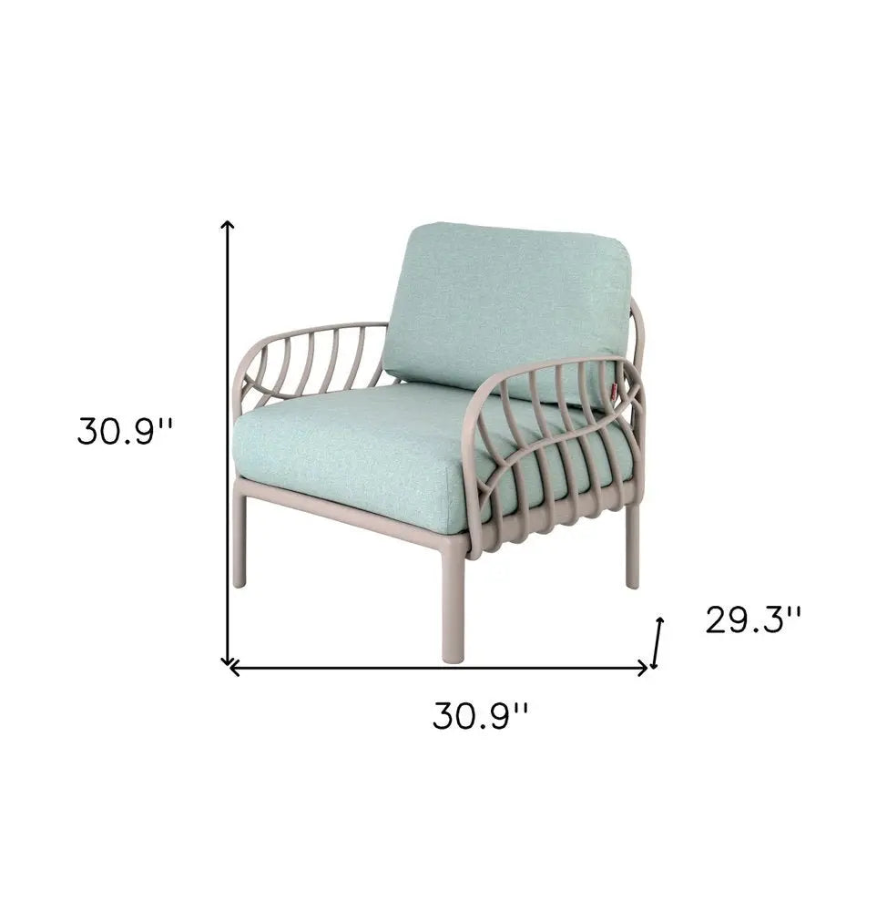 31" Gray Heavy Duty Plastic Outdoor Armchair With Sea Green Cushion - NOBLE HOME INTERIORS