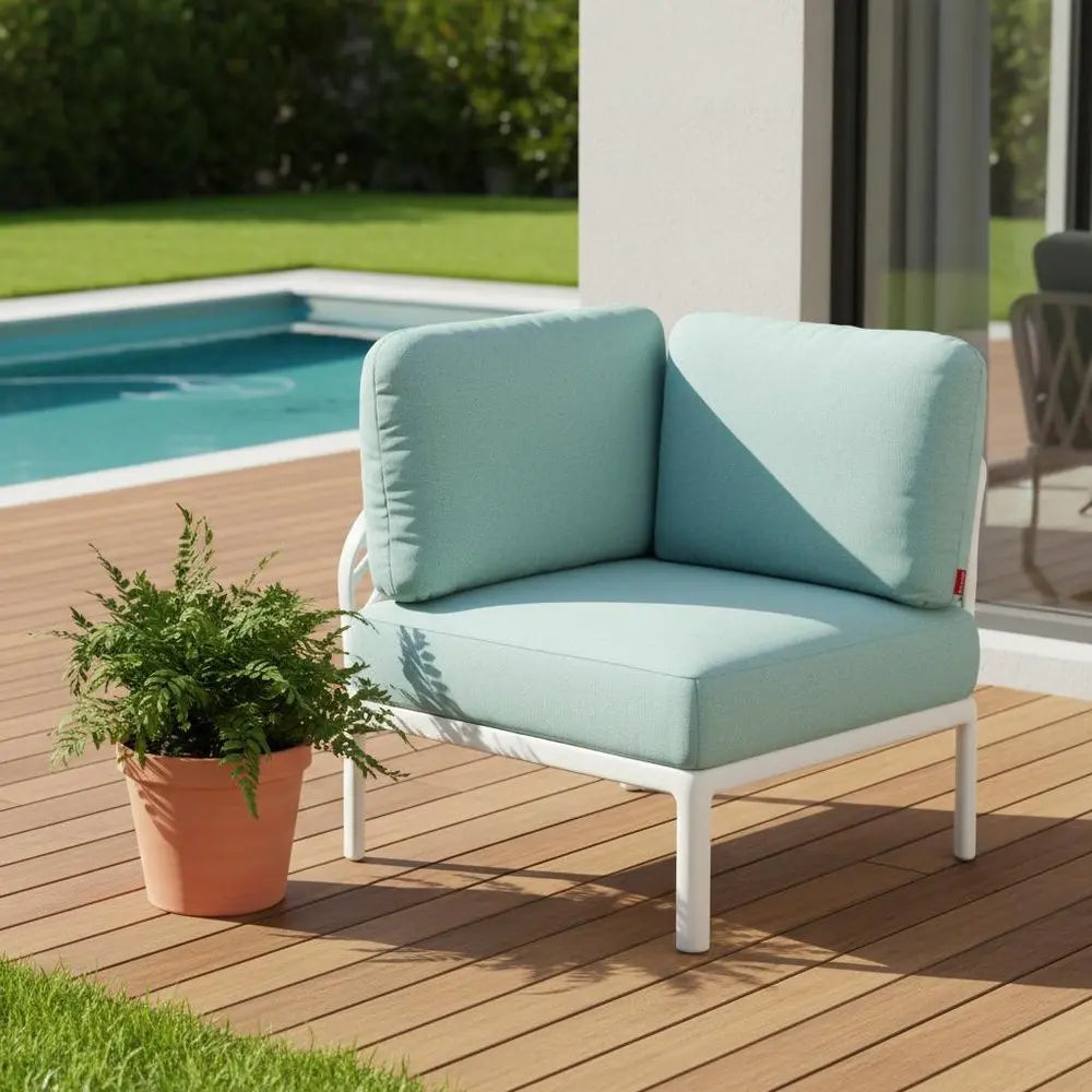 31" White Heavy Duty Plastic Outdoor Modular with Sea Green Cushion - NOBLE HOME INTERIORS