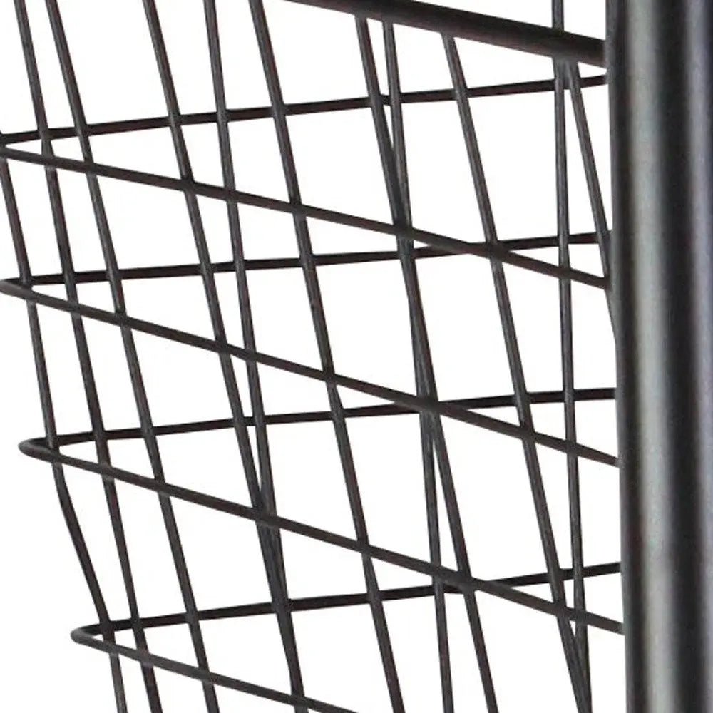 32" Black And Natural Metal And Wood Basket Storage Rolling Cabinet - NOBLE HOME INTERIORS