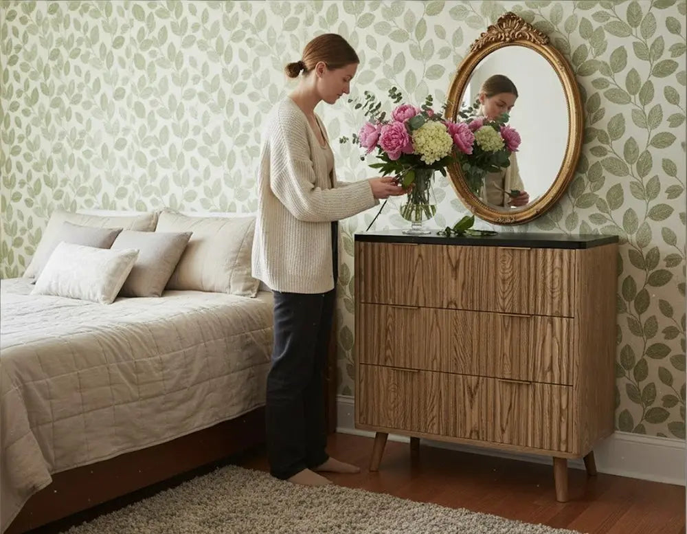 32" Black and Oak Solid Wood Console Accent Cabinet With Three Drawers - NOVA HOME FURNITURE