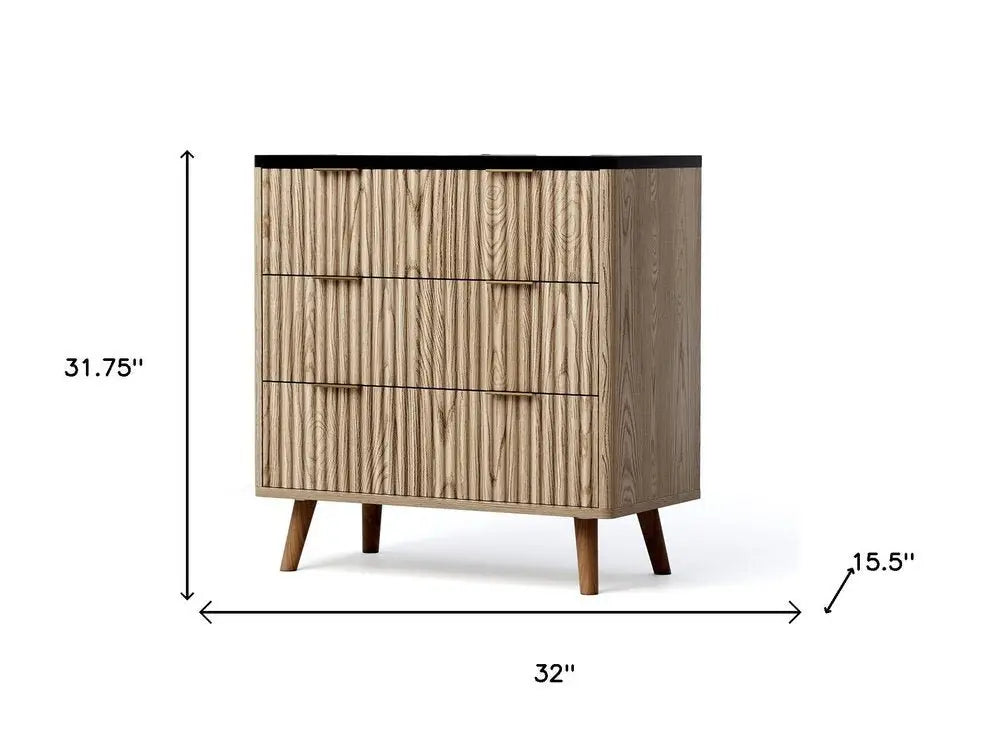 32" Black and Oak Solid Wood Console Accent Cabinet With Three Drawers - NOVA HOME FURNITURE