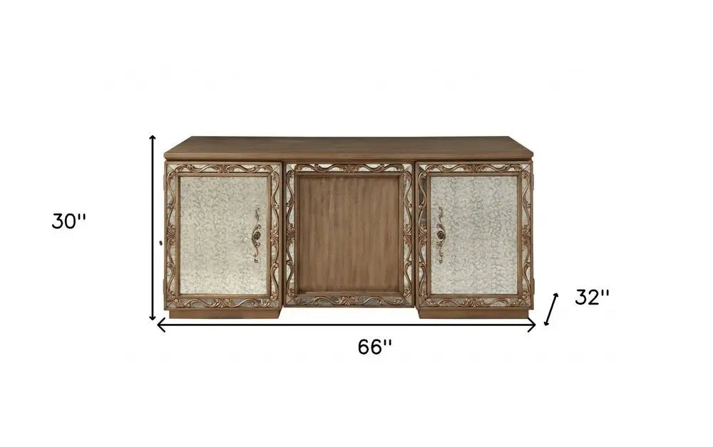 32" Brown Executive Desk With Two Cabinets - NOBLE HOME INTERIORS