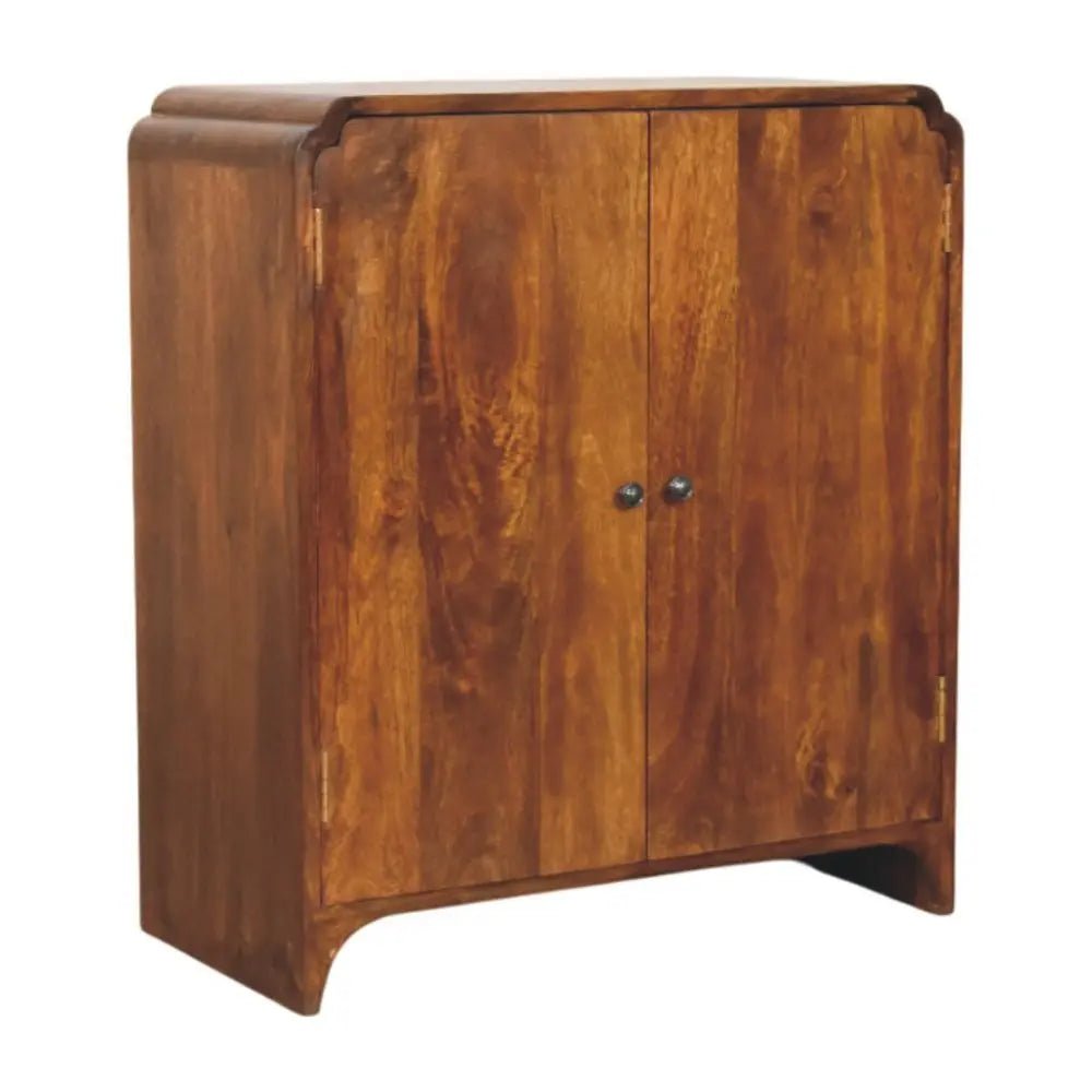 32" Chestnut Solid Wood Scallop Edge Accent Cabinet With Two Doors - NOBLE HOME INTERIORS